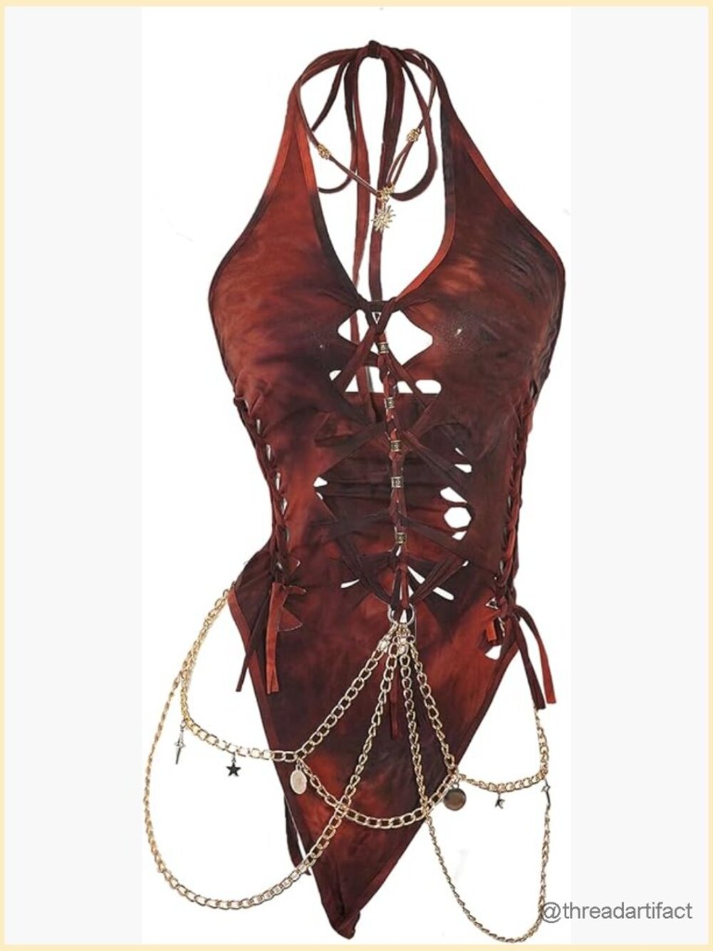 Gothic Cut Out Lace Up Halter Neck Bodysuit Going Out Clubwear